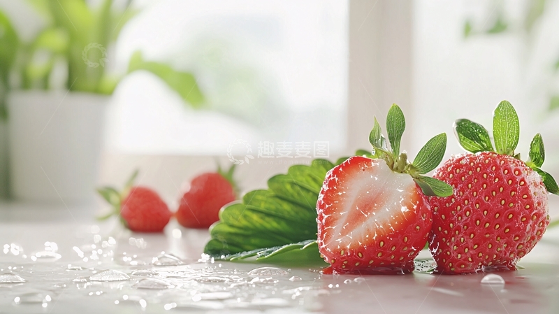 高清大图下载【趣麦麦图】清新草莓水果素材背景图