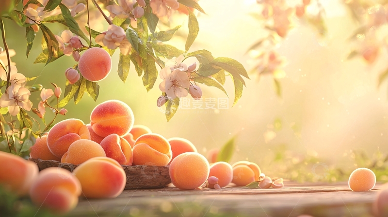 高清大图下载【趣麦麦图】阳光下的桃子与樱花