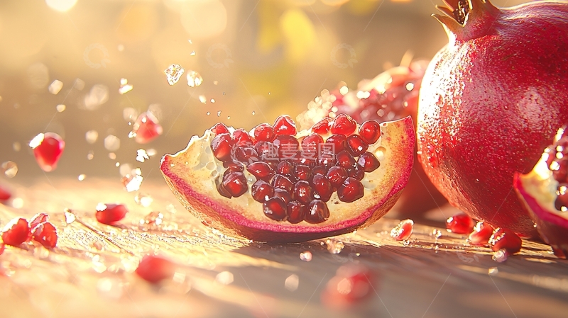 高清大图下载【趣麦麦图】阳光下的石榴切片