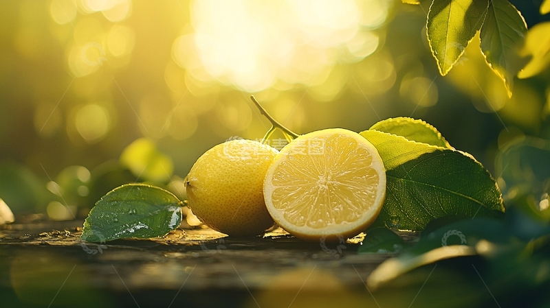 高清大图下载【趣麦麦图】阳光下的柠檬与绿叶