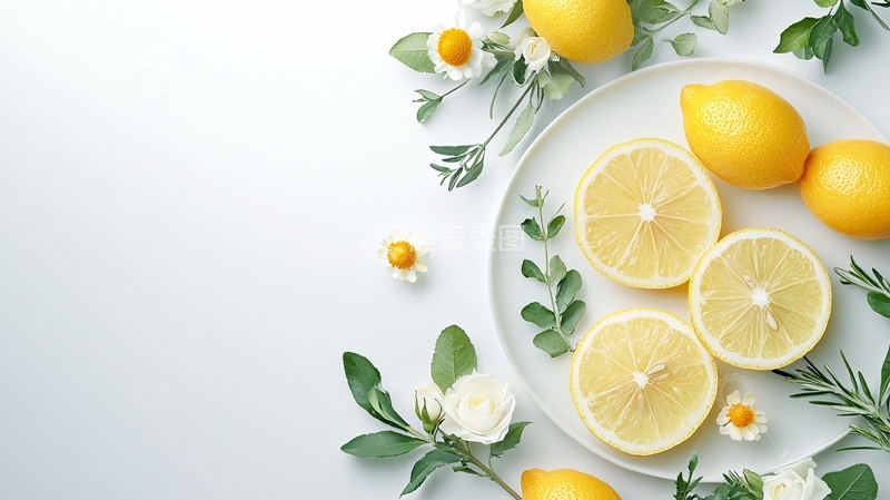 高清大图下载【趣麦麦图】柠檬与花朵创意摆拍