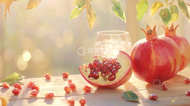 高清大图下载【趣麦麦图】阳光下的石榴与果粒