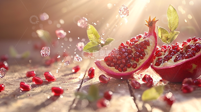 高清大图下载【趣麦麦图】阳光下的石榴果实与籽粒