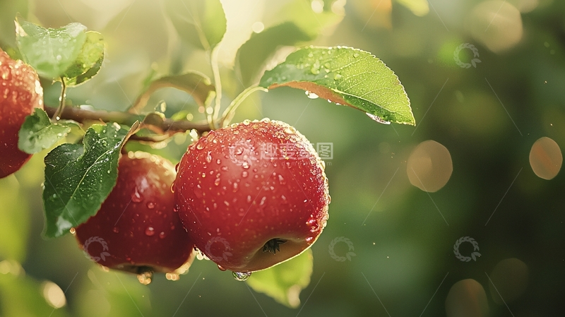 高清大图下载【趣麦麦图】-雨后红苹果挂满枝头