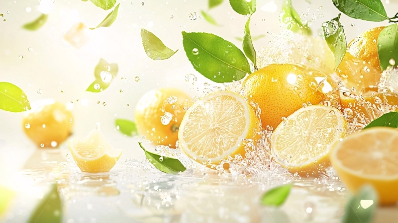 高清大图下载【趣麦麦图】-柠檬果汁新鲜水果创意背景