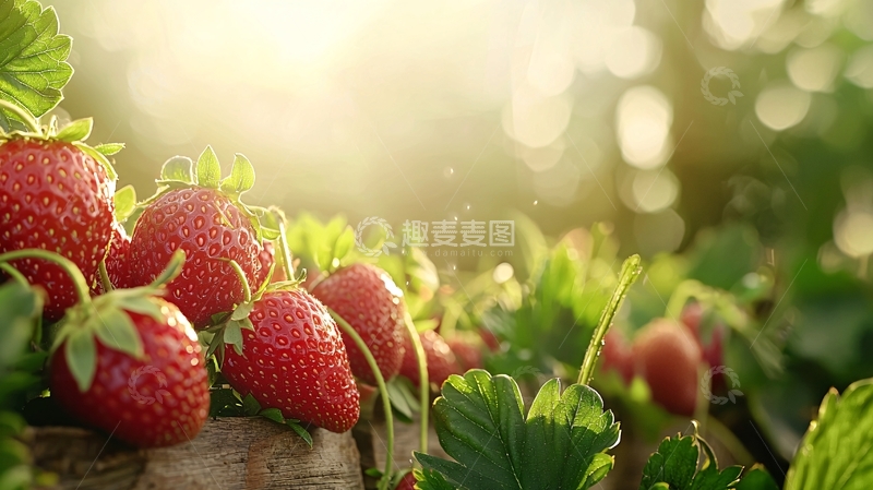 高清大图下载【趣麦麦图】阳光下的草莓果园