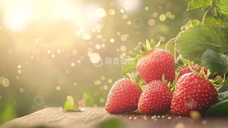 高清大图下载【趣麦麦图】阳光下的草莓水果素材
