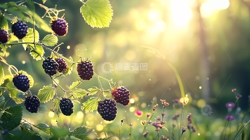高清大图下载【趣麦麦图】阳光下的黑莓果实