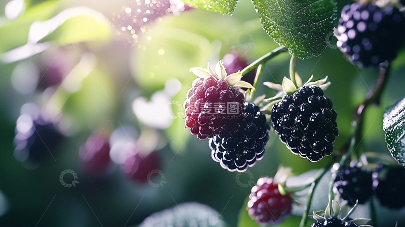 高清大图下载【趣麦麦图】阳光下的黑莓果实