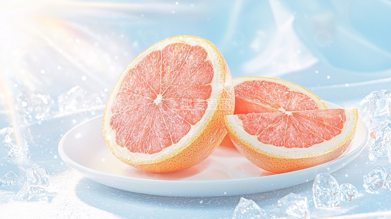 高清大图下载【趣麦麦图】粉色柚子切片冰块背景