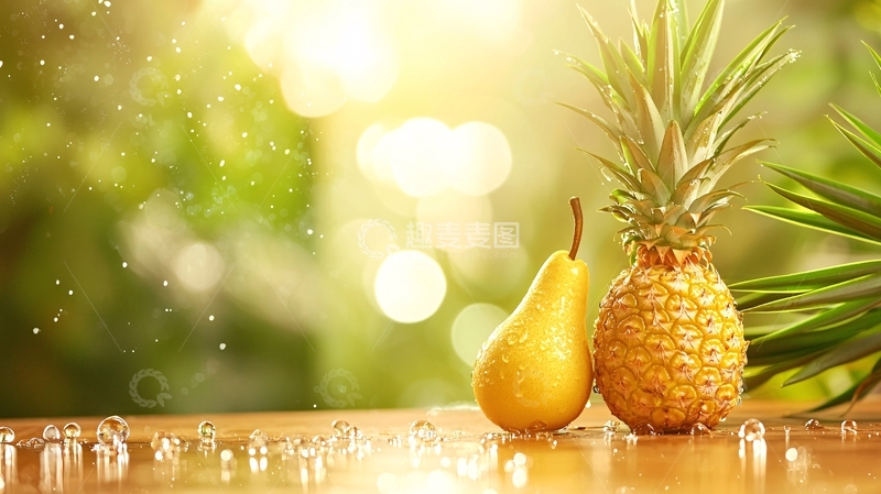 高清大图下载【趣麦麦图】阳光下的菠萝和梨