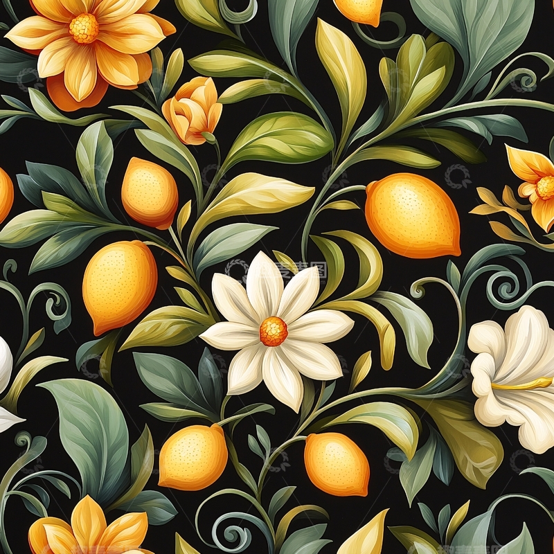高清大图下载【趣麦麦图】柠檬花卉图案背景素材