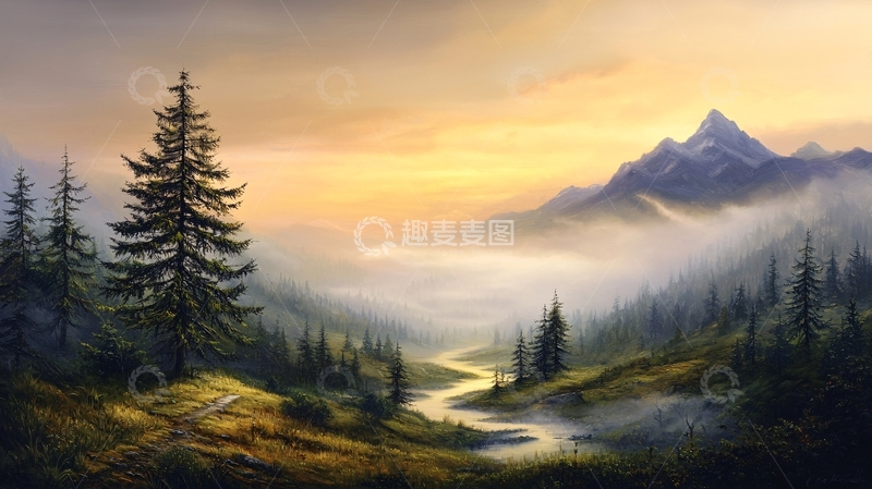 高清大图下载【趣麦麦图】晨雾中的山间小径