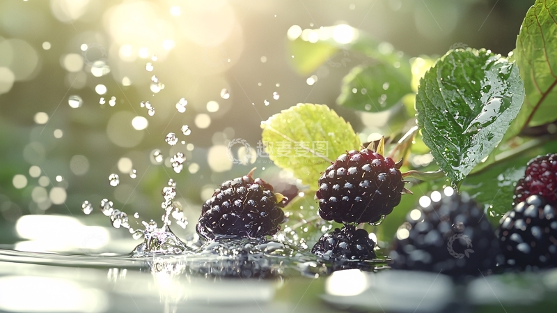 高清大图下载【趣麦麦图】黑莓水花溅起自然背景