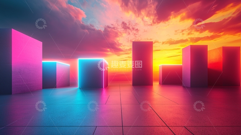 高清大图下载【趣麦麦图】未来感霓虹光影建筑场景