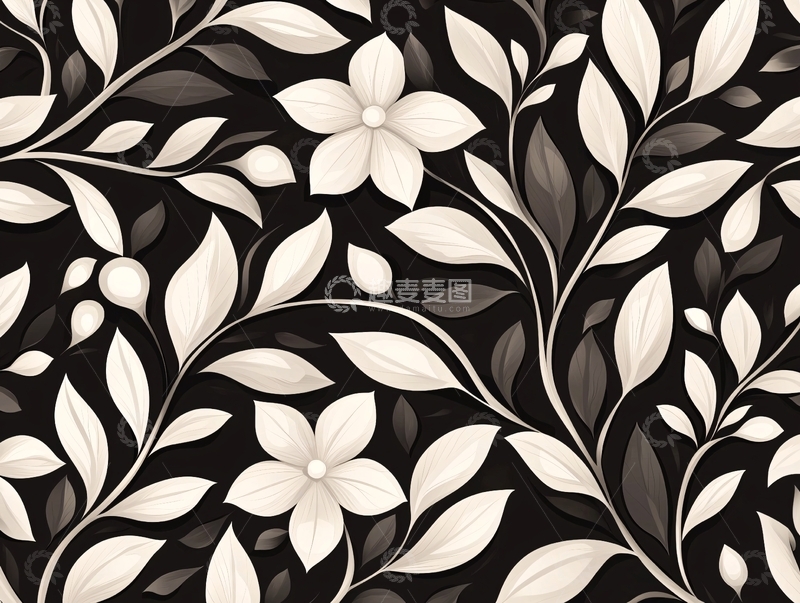 高清大图下载【趣麦麦图】黑白花卉图案背景素材