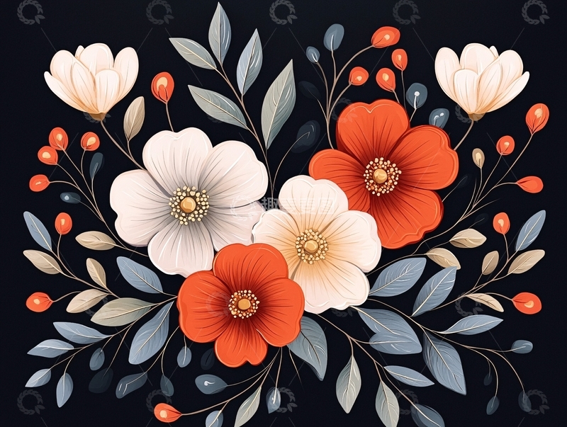 高清大图下载【趣麦麦图】秋日花卉插画素材