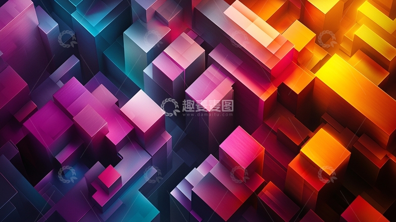 高清大图下载【趣麦麦图】色彩渐变立体方块背景