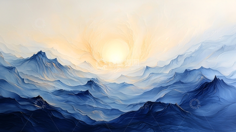 高清大图下载【趣麦麦图】日出山海抽象艺术画