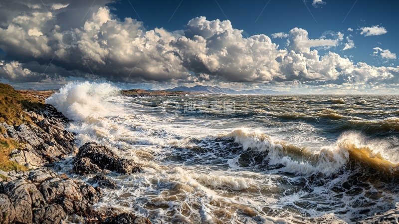 高清大图下载【趣麦麦图】海浪拍打岩石的壮丽景色