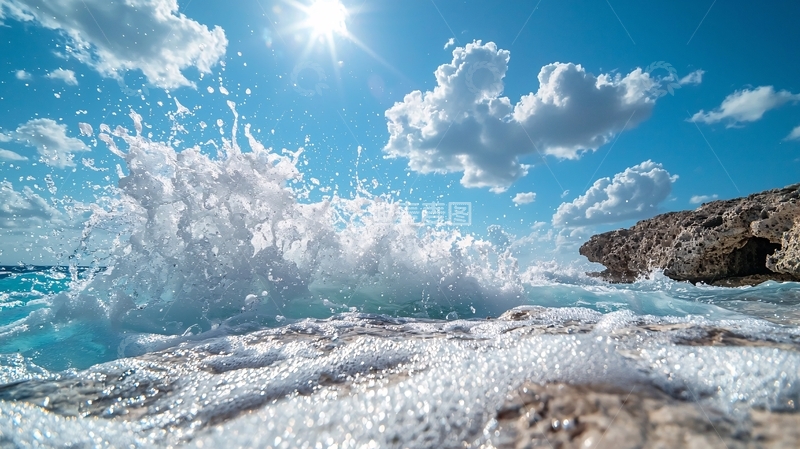 高清大图下载【趣麦麦图】海浪拍打岩石的瞬间