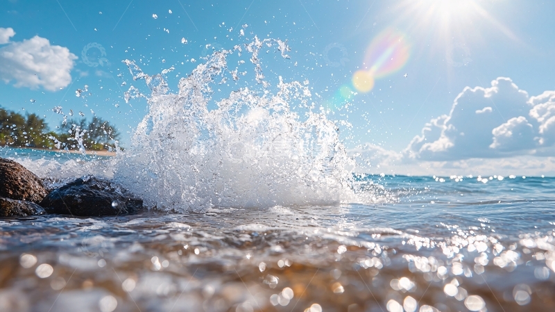 高清大图下载【趣麦麦图】海浪拍打岩石的瞬间