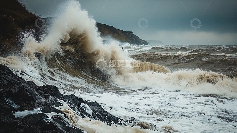 高清大图下载【趣麦麦图】巨浪拍打岩石海岸