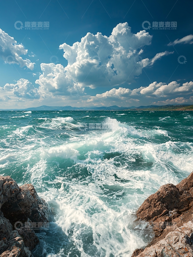 高清大图下载【趣麦麦图】海浪拍打岩石的壮丽景色