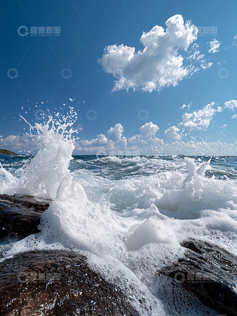 高清大图下载【趣麦麦图】海浪拍打岩石的瞬间