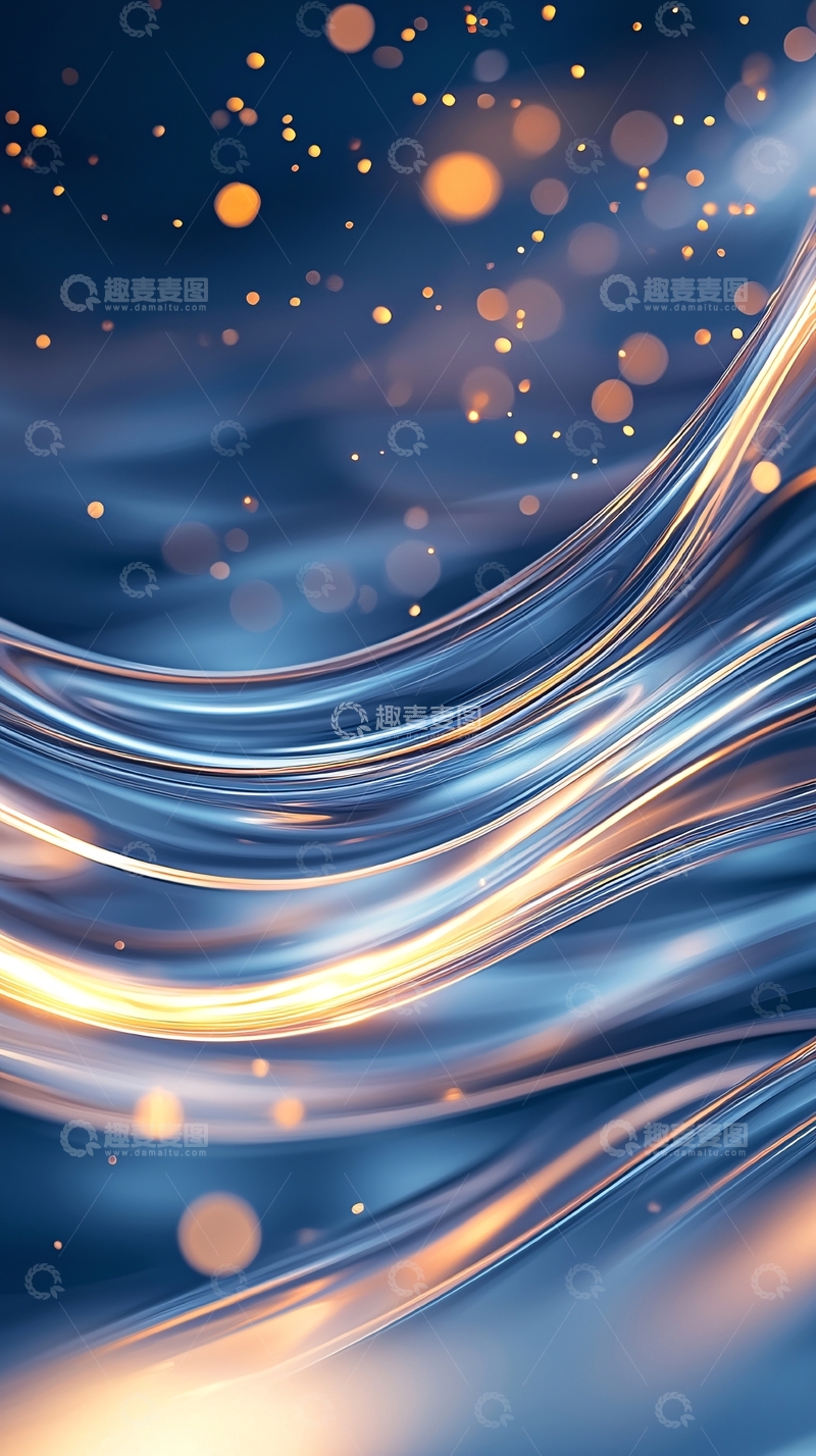 高清大图下载【趣麦麦图】蓝色光带流动抽象背景