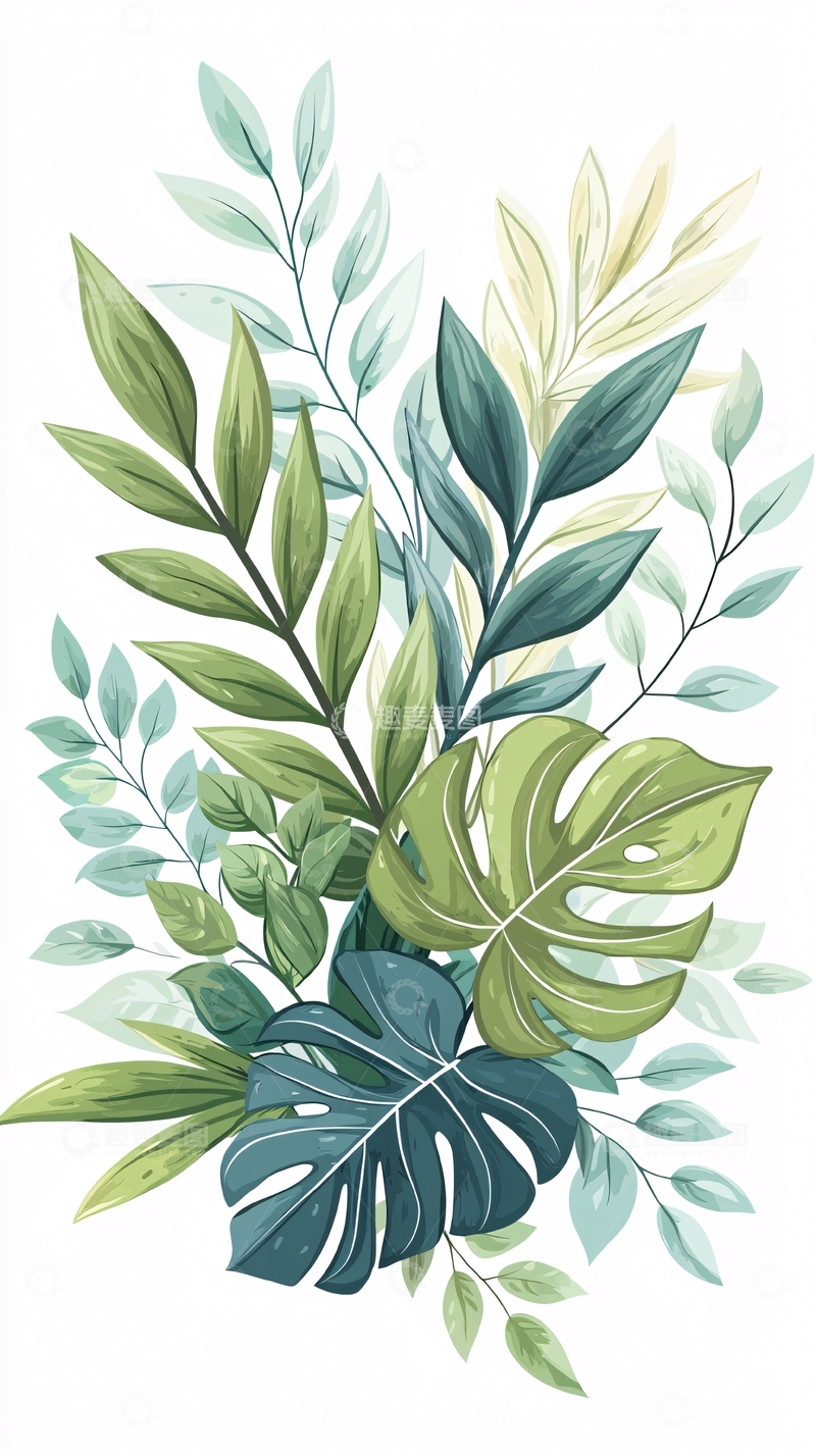 高清大图下载【趣麦麦图】热带植物叶子插画素材