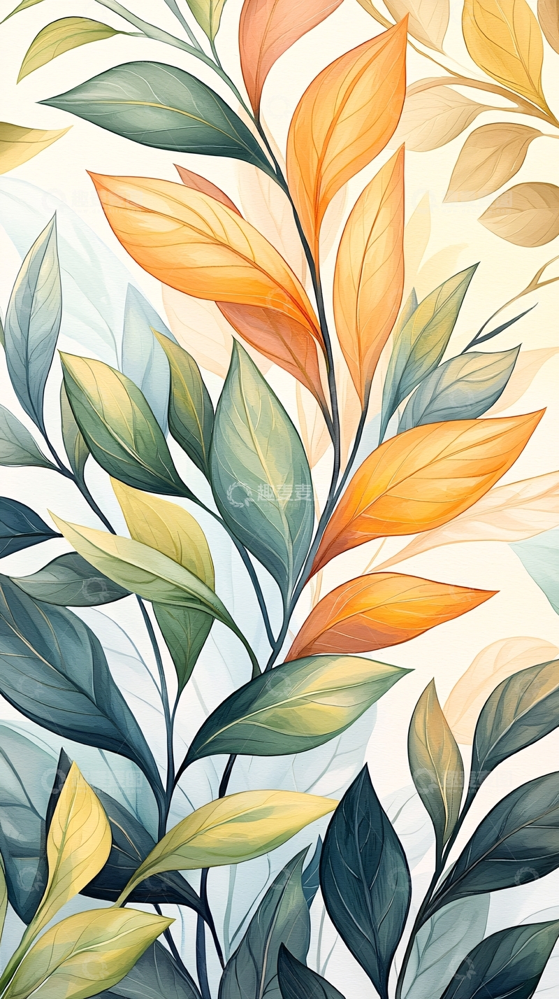 高清大图下载【趣麦麦图】秋日色彩斑斓的树叶图案
