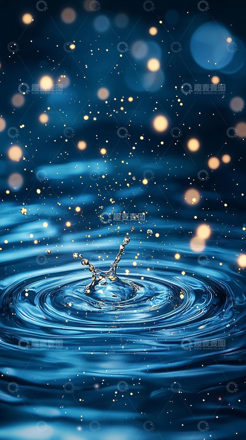 高清大图下载【趣麦麦图】水滴激起涟漪夜光背景