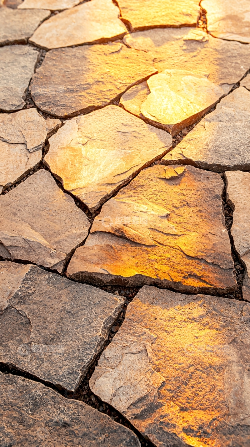高清大图下载【趣麦麦图】夕阳下的石板路纹理