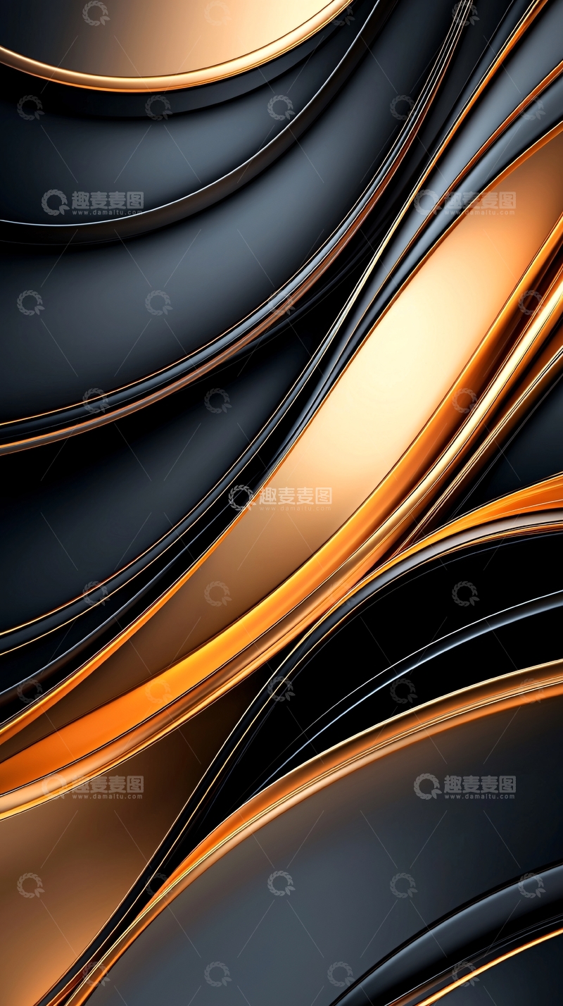 高清大图下载【趣麦麦图】金色黑色渐变流动线条背景