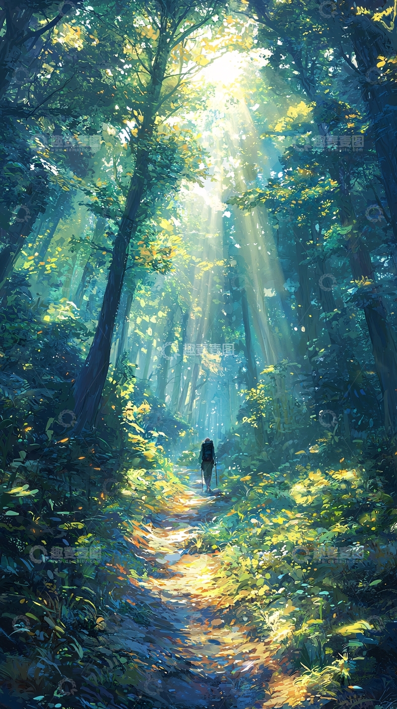 高清大图下载【趣麦麦图】森林中的阳光小径