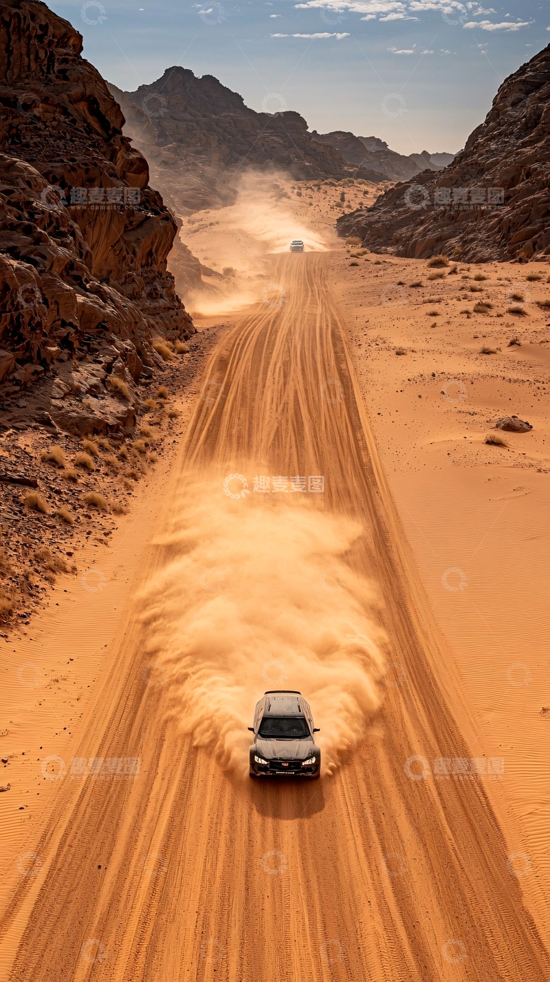 高清大图下载【趣麦麦图】沙漠越野车尘土飞扬