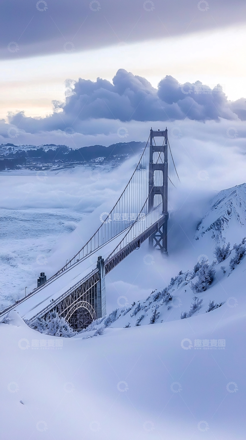 高清大图下载【趣麦麦图】金门大桥雪景