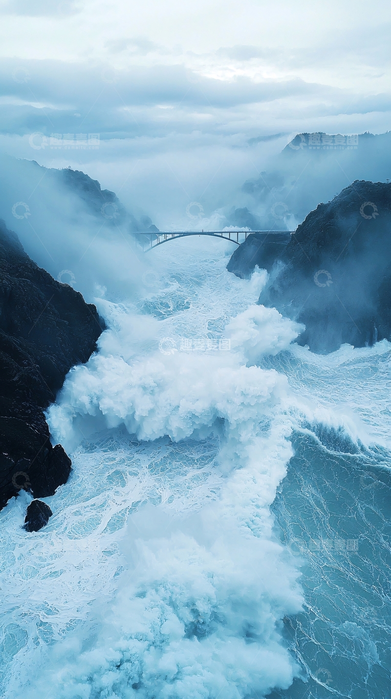 高清大图下载【趣麦麦图】湍急河流上的桥梁