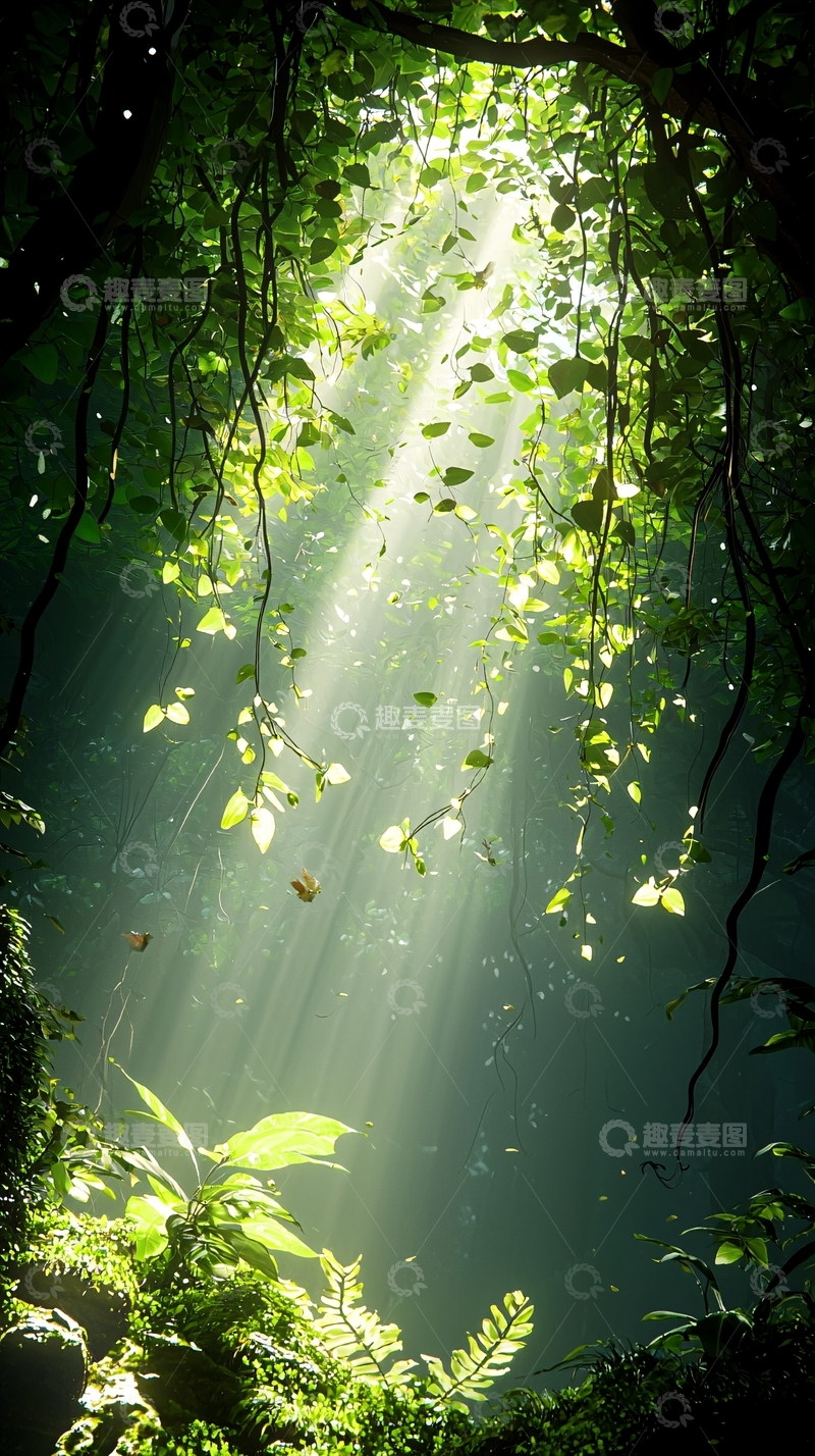 高清大图下载【趣麦麦图】阳光穿透森林树叶