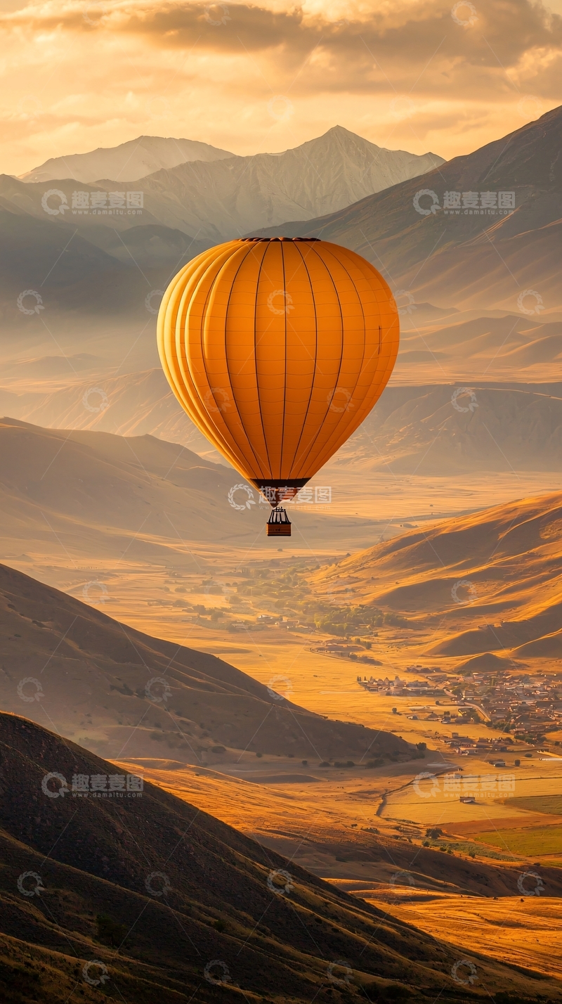 高清大图下载【趣麦麦图】热气球日落山景