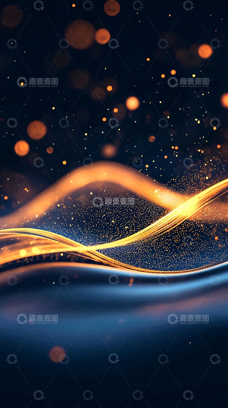 高清大图下载【趣麦麦图】金色波浪与光点的艺术背景