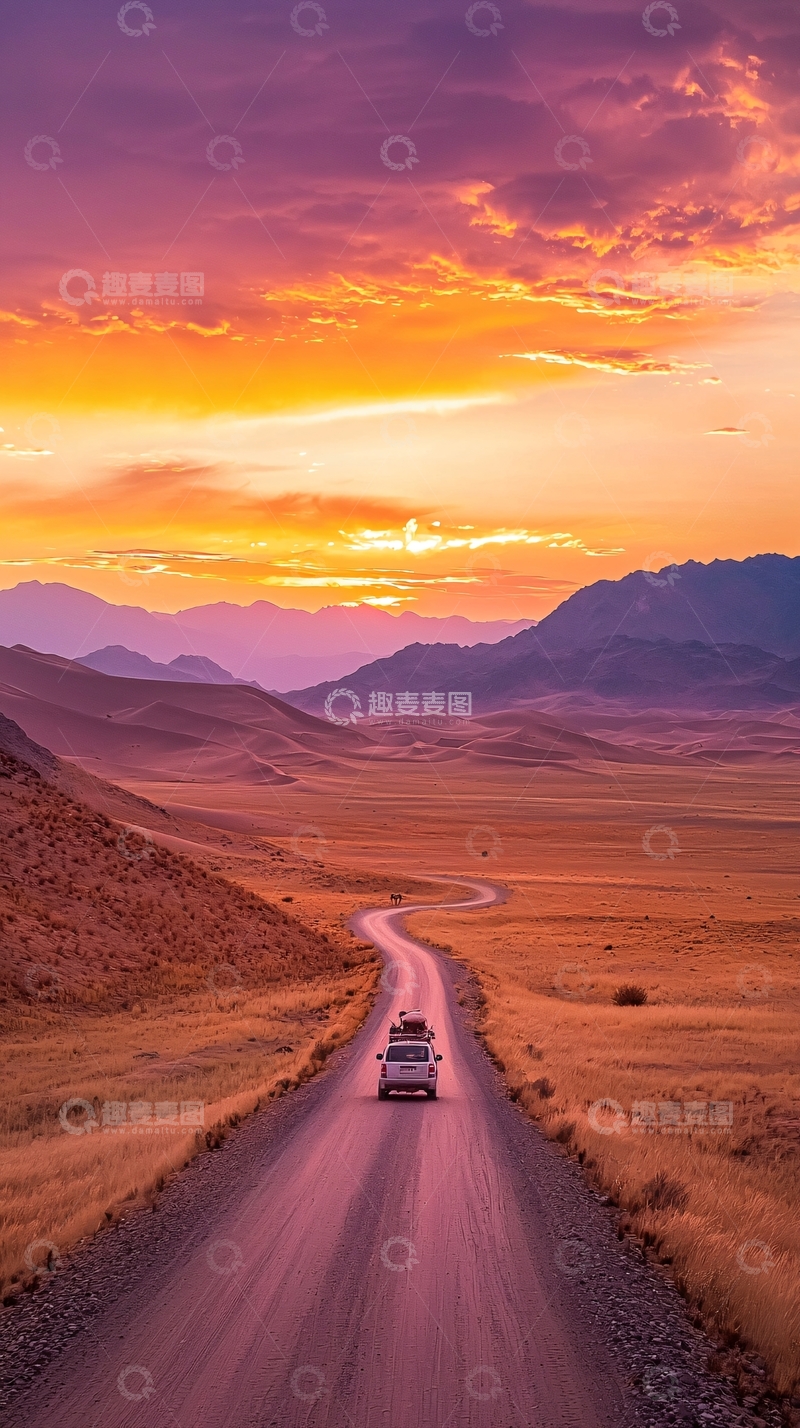 高清大图下载【趣麦麦图】沙漠日落自驾游风景