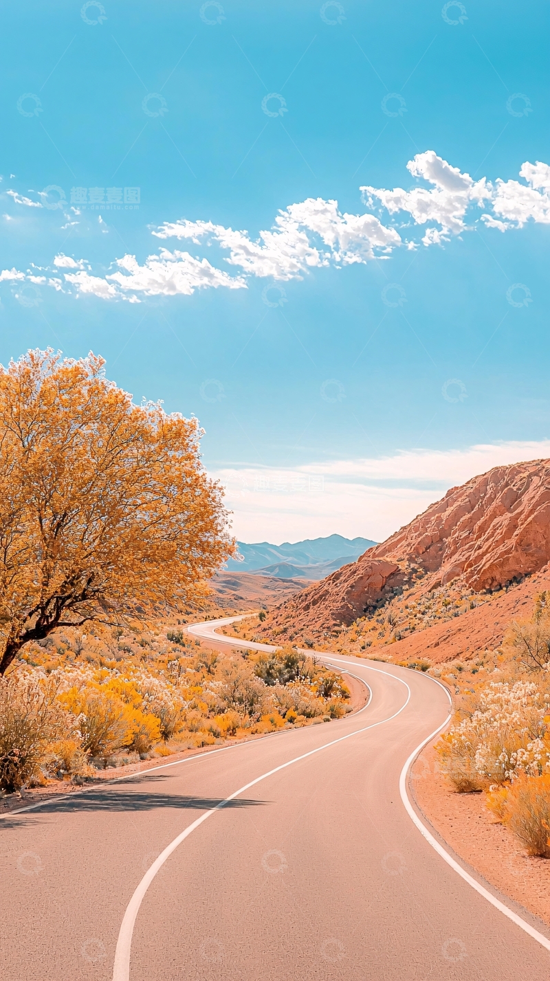 高清大图下载【趣麦麦图】蜿蜒沙漠公路风景