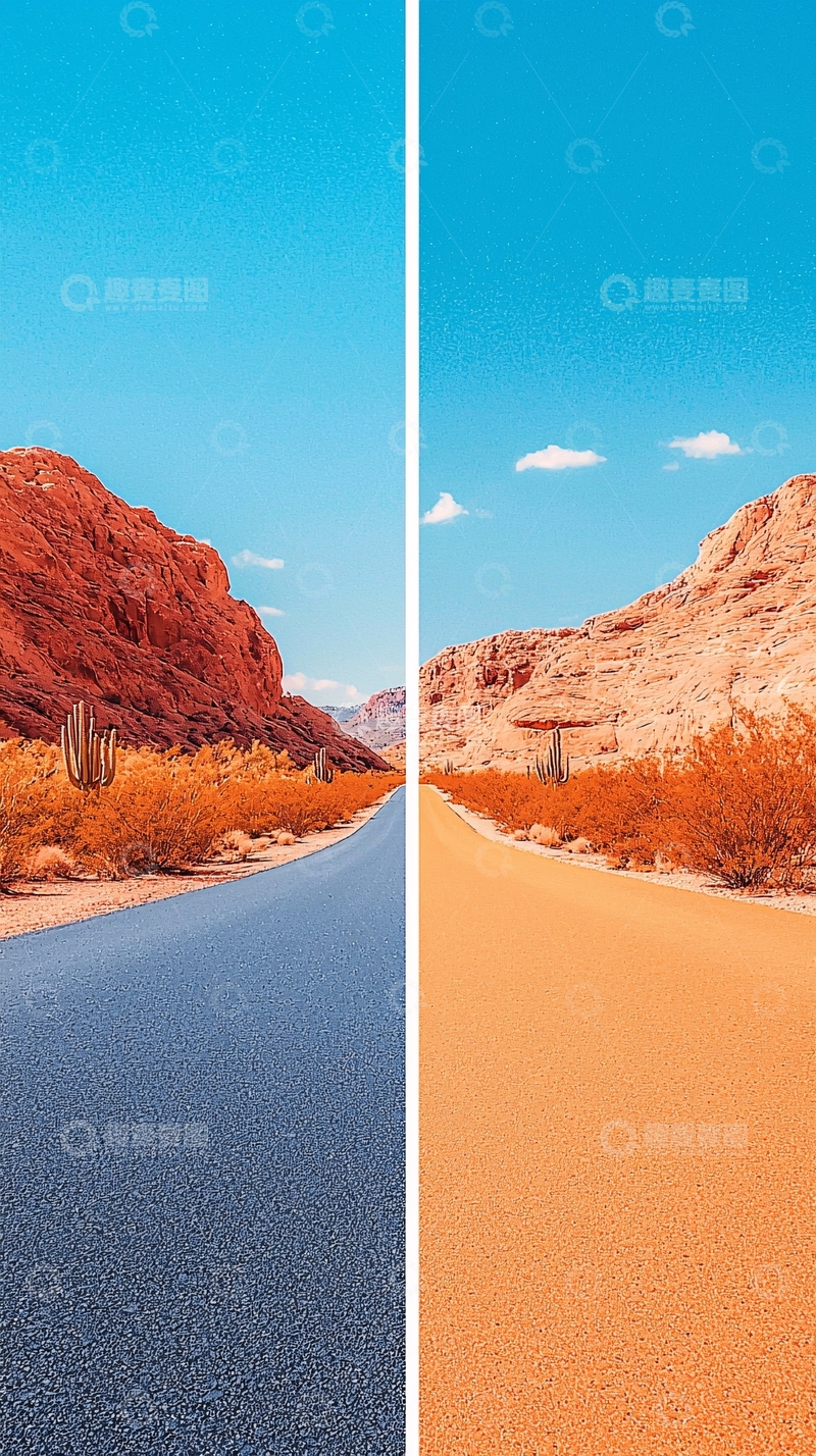 高清大图下载【趣麦麦图】沙漠公路风景对比图