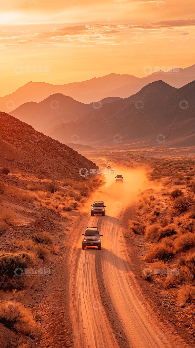 高清大图下载【趣麦麦图】沙漠公路日落风景