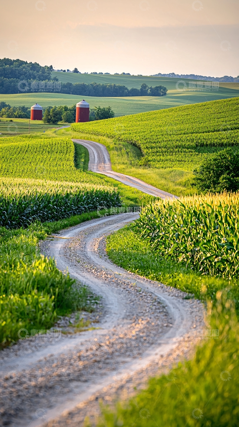 高清大图下载【趣麦麦图】乡村小路与玉米田