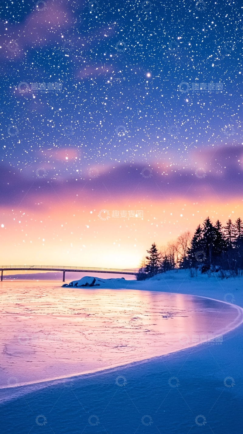 高清大图下载【趣麦麦图】冬夜湖畔雪景
