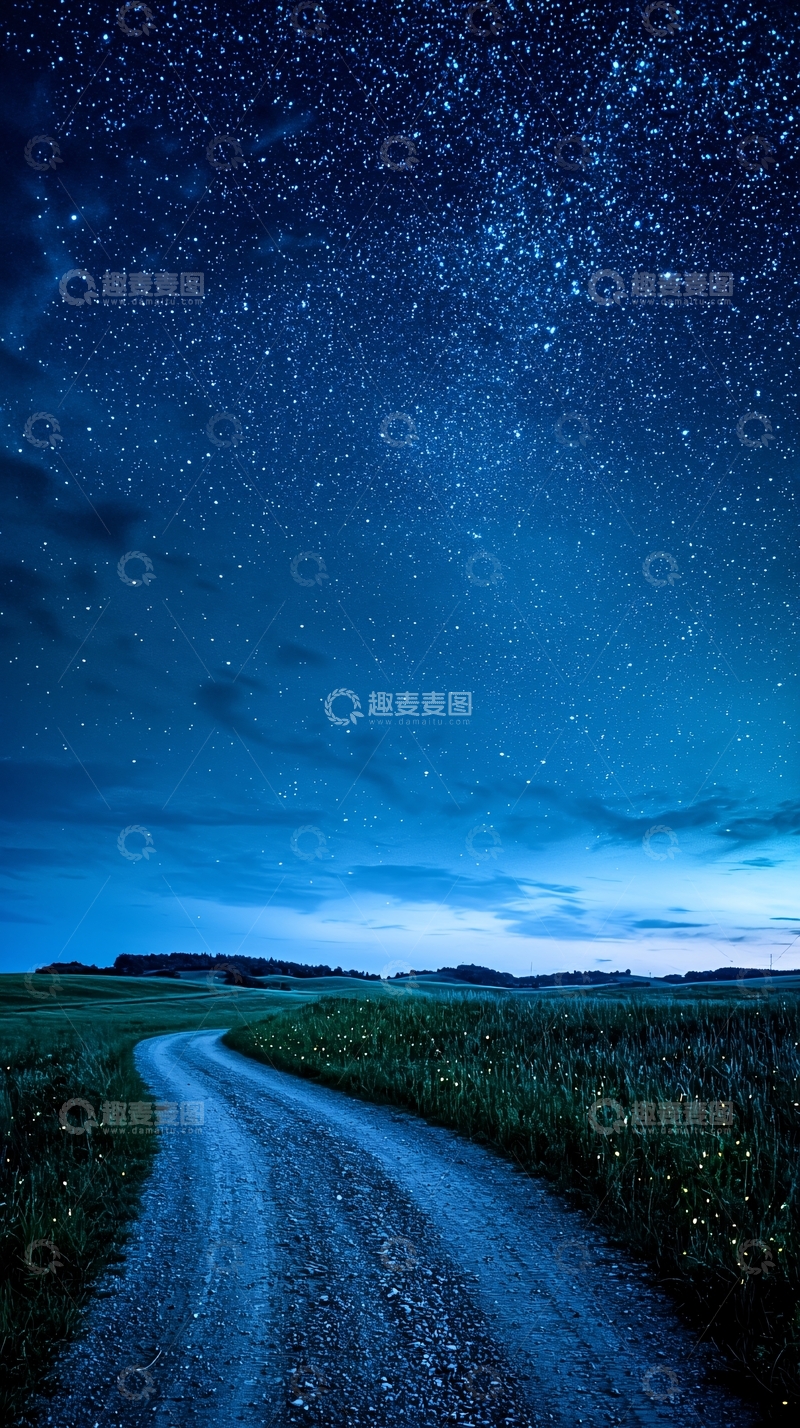 高清大图下载【趣麦麦图】夜空下的乡村小路