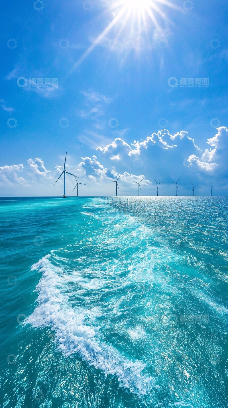 高清大图下载【趣麦麦图】海上风力发电站与波浪
